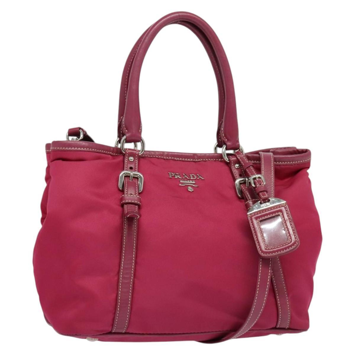 Prada Tote Bag Nylon 2way Pink Silver Auth Ki5875